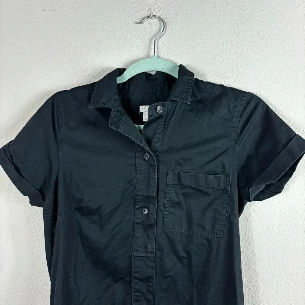 J. Crew 100% cotton short sleeve collared shirt dress SZ XS in black